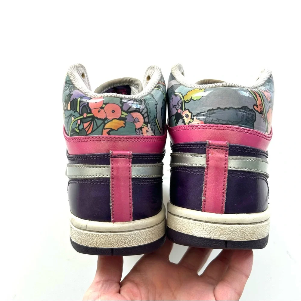Nike Silver, Pink, Purple Floral Print Court Force Hi Top Sneaker Shoes